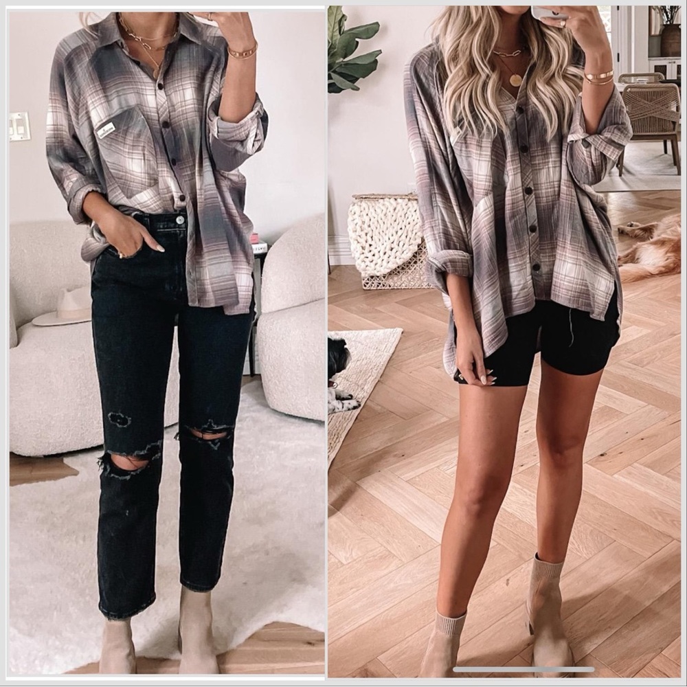BDG Urban Outfitters Purple Grey White Plaid Button Down Shirt Size S